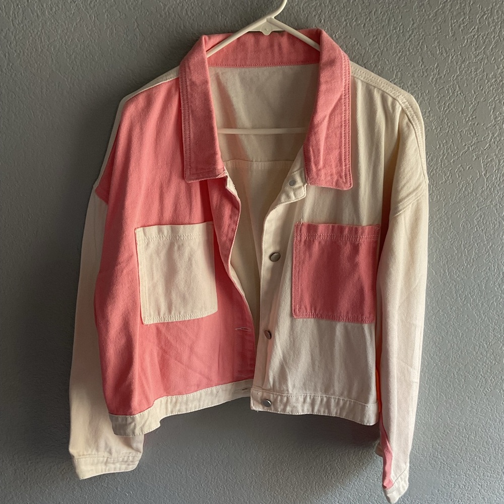 SHEIN Pink and Cream Jean Jacket